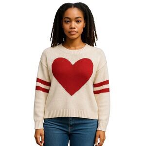 Heart Sweater Womans Extra Large Cream Knit With Read Heart Love Valentines